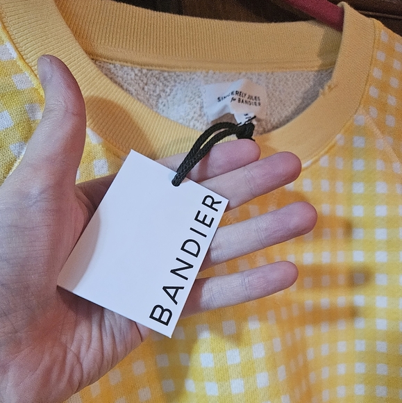 Bandier x Sincerely Jules The Juniper Sweatshirt Vintage Yellow Gingham Medium - Picture 7 of 8
